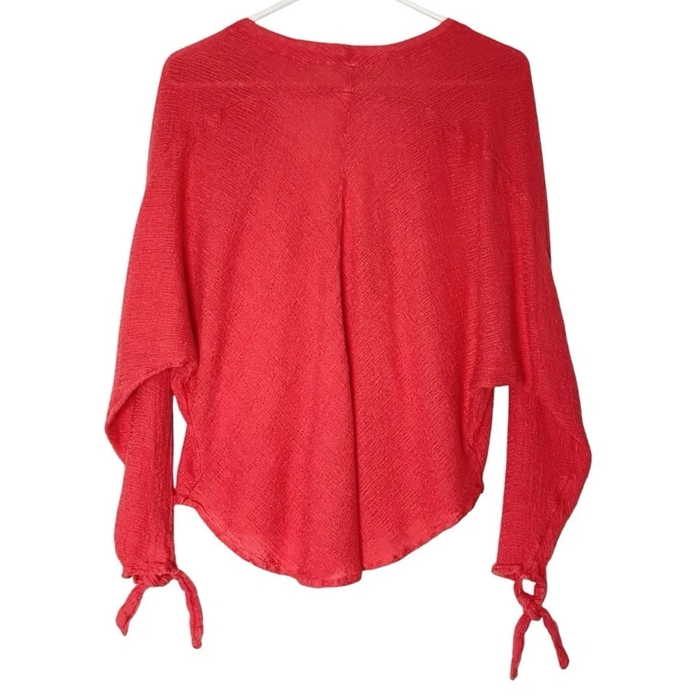 Free People Morning Gauze Top Womens Size Large V Neck Coral Orange Pocket Shirt